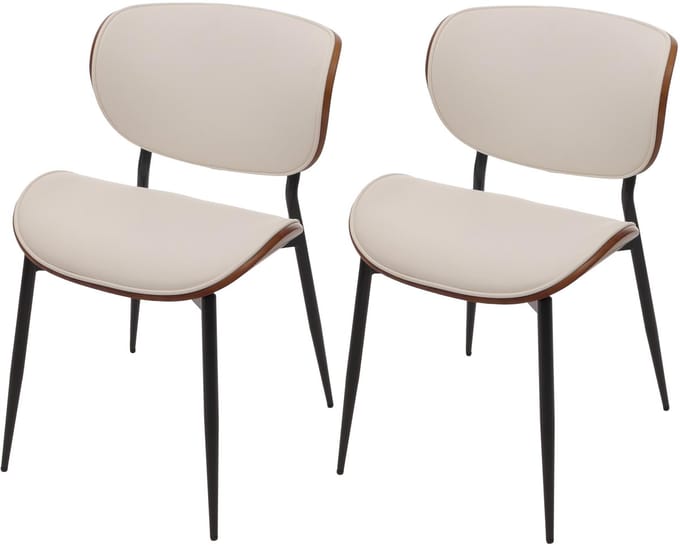 Set van 2 eetkamerstoelen MCW-O45, stoel, gebogen hout, kunstleer 280 g/m² MVG ~ walnootlook, wit