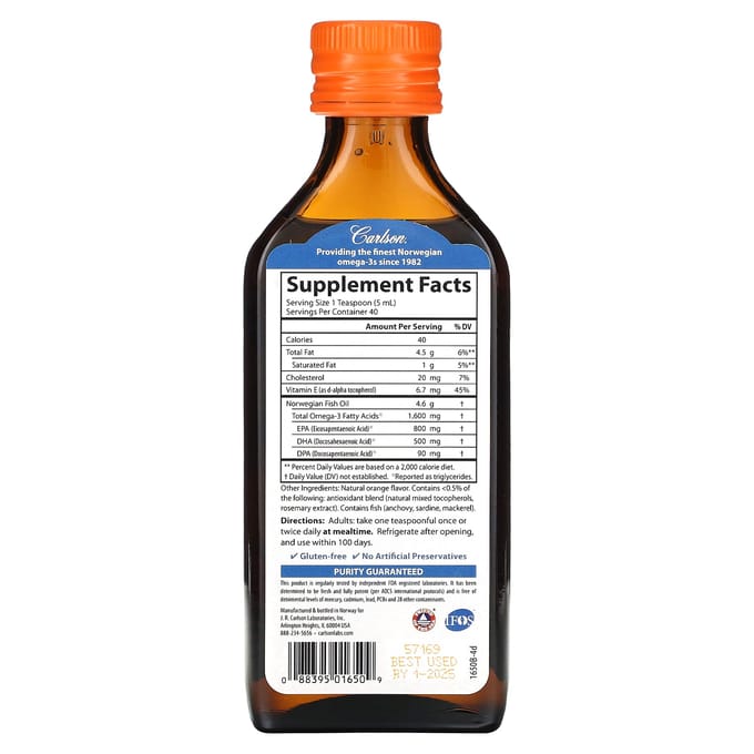 Noors, Premium Visolie, Natuurlijke Sinaasappel, 200 Ml (6.7 fl oz)