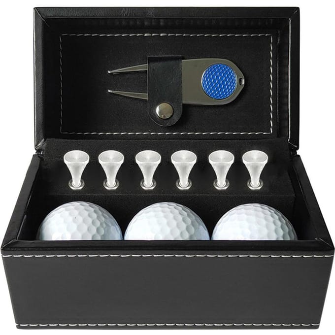 Golf Accessoires Cadeaubox met Bal Teehouder Hoedclip Golfer Cadeauset Kit black
