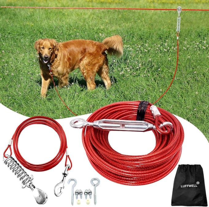 Hondenren Buiten - Hondenloper Tuin - Veilige Bewegingsvrijheid - Zware Kwaliteit Kabel - 100 Meter Lengte - Rood