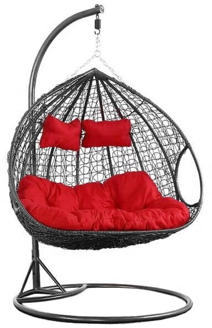 Viking Choice – Ei Hangstoel – 2 Personen – Grijs – Met frame – Rode kussens