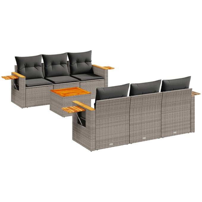 vidaXL - 7-delige - Loungeset - met - kussens - poly - rattan - grijs