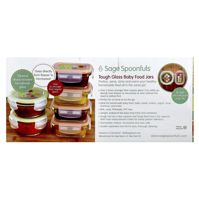 Sage Spoonfuls, Contenants Durables en Verre pour Alimentation Bébé, Lot de 4, Pack Combiné, Lot de 6 beige