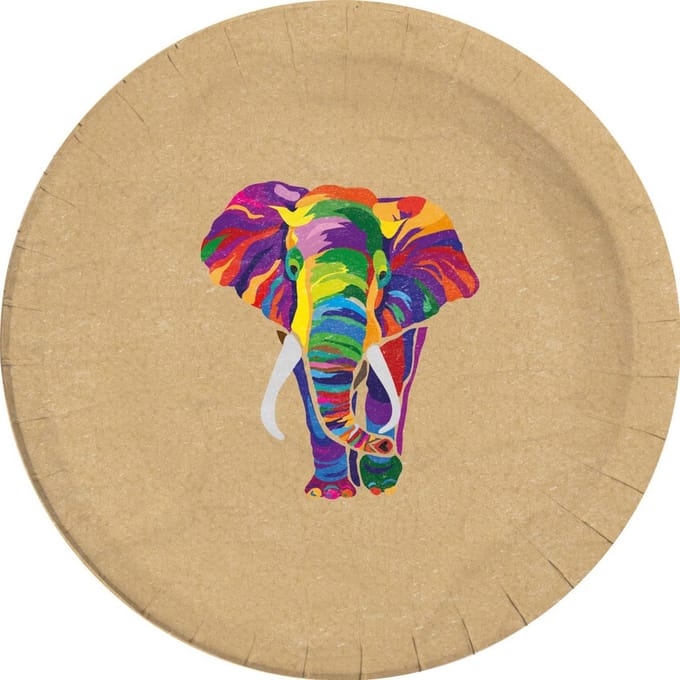 Procos Feestborden Olifant 23 Cm Karton Bruin 8 Stuks