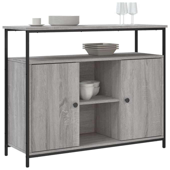 vidaXL - Dressoir - 100x35x80 - cm - bewerkt - hout - grijs - sonoma