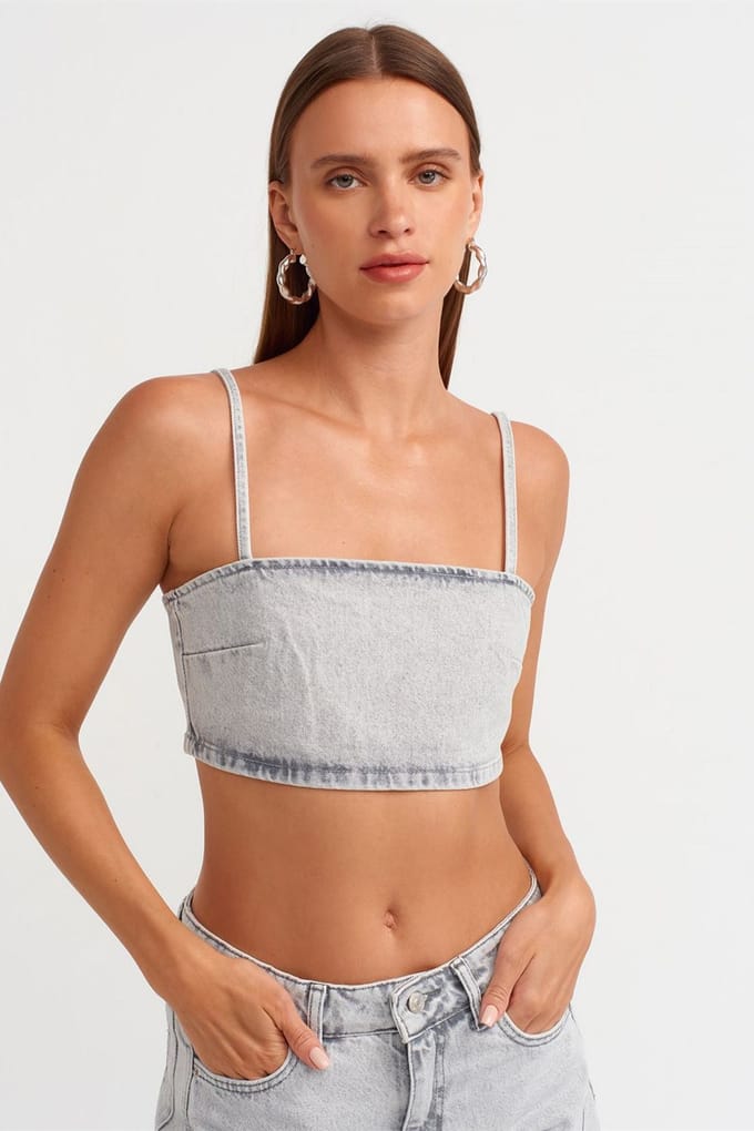 Dames Strapless Korte Spijkerblouse