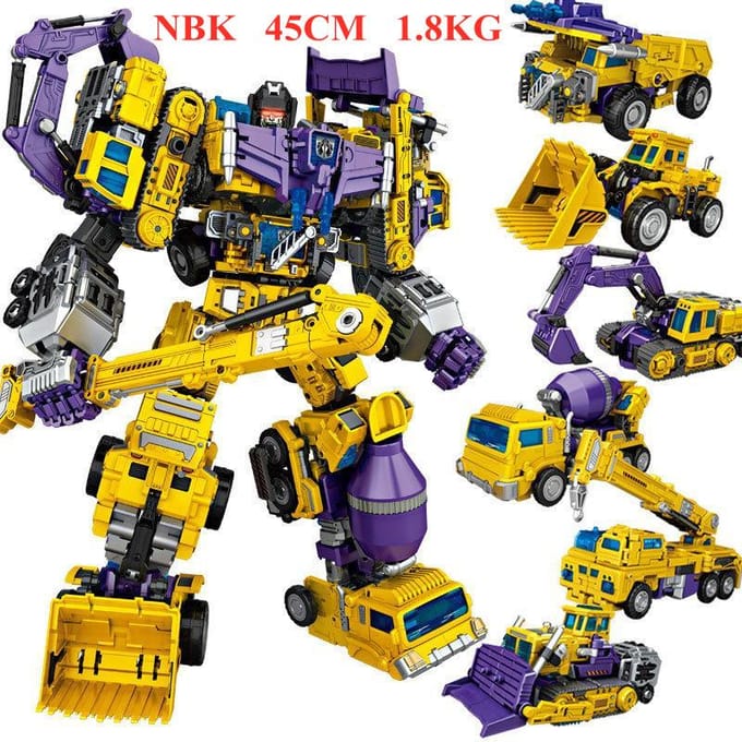 6 IN 1 NBK 45CM Transformatie Hoge Kwaliteit Speelgoed Devastator KO Robot Auto Combinatie Actiefiguur Graafmachine Mixer Model Kind ZONDER DOOS yellow