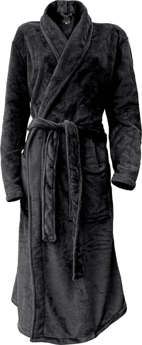 LINNICK Flanel Fleece Uni Badjas - Black - M - Badjas Dames - Badjas Heren