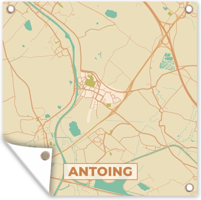 Tuindoek Kaart - Antoing - Plattegrond - Stadskaart - Vintage - 100x100 cm