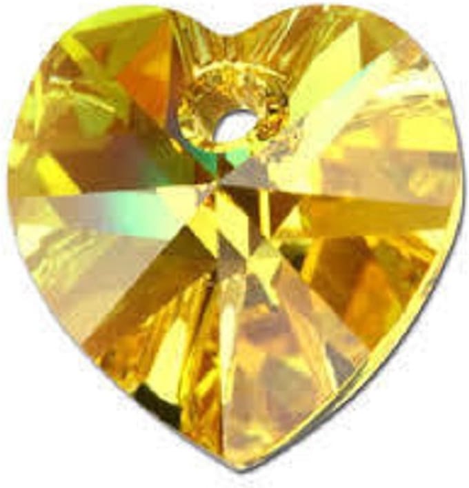 Swarovski Elements, hart 18x18mm, light topaz AB (6202), per stuk