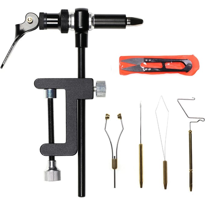 Vliegbindgereedschap Combo Kit Vliegbindbankschroef Spoelhouder Rijger Naald Zweep Afwerker Schaar 6pcs set black