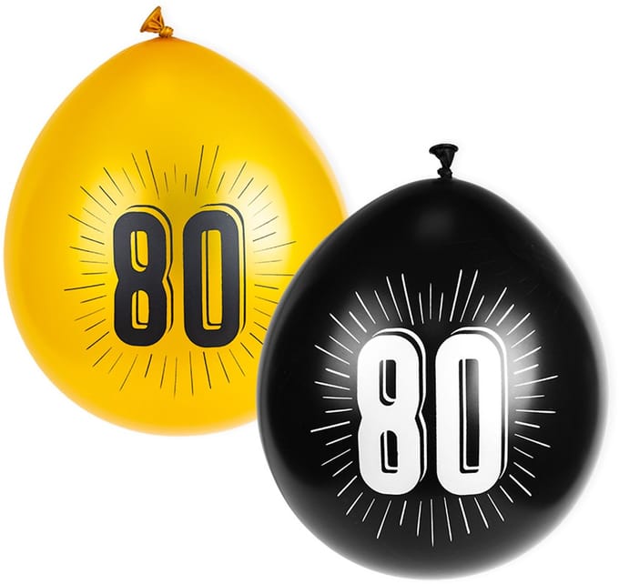 Ballonnen met getal | 80 jaar | 8 stuks | Zwart en Goud