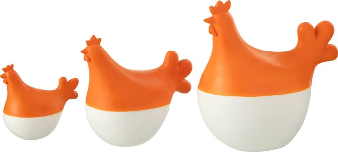 J-Line decoratie Haan - polyresin - wit/oranje - set van 3