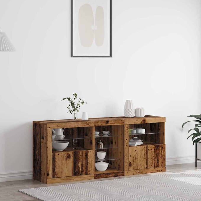 vidaXL - LED - Dressoir - Oudhout - 162 - x - 37 - x - 67 - cm - Bewerkt - hout