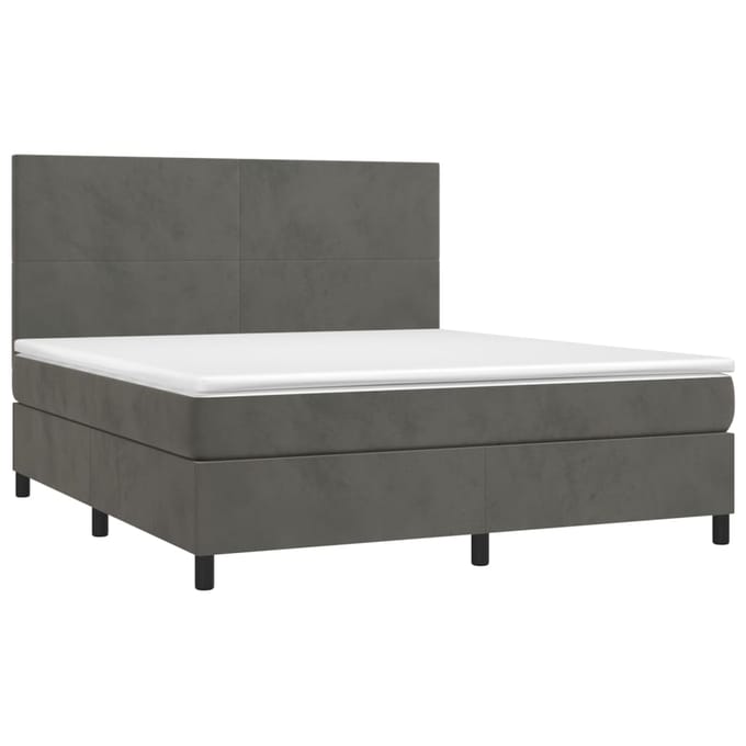 vidaXL - Boxspring - met - matras - en - LED - fluweel - donkergrijs - 160x200 - cm