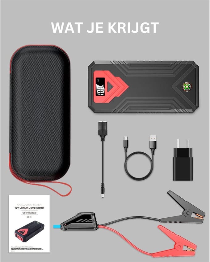 Core® Startkabels Met Accu - Jumpstarter Voor Auto - Starthulp - Zwart - 9cm x 19cm x 4cm