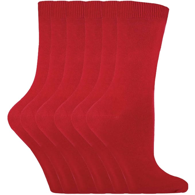 Set van 6 effen, casual katoenen damessokken - PL30 Rood