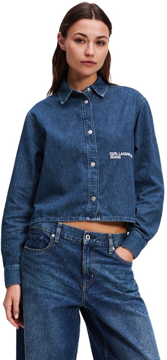 Karl Lagerfeld Klj Boxy Denim Blouse Washed Dark Blue Taglia: S | Magliette intime Outlet | Donna | Blu