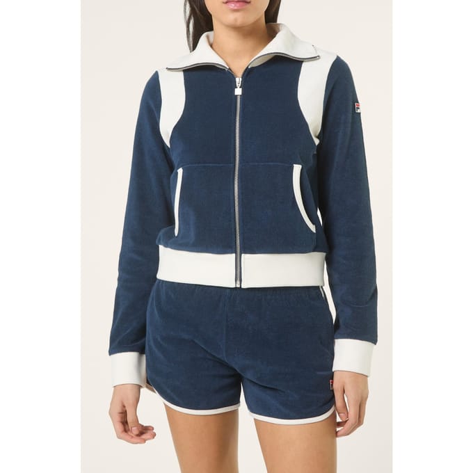 FILA Adriano Fitted Towelling Track Jacket Black Iris-egret Größe: XL | Kaputzenpullis Outlet | Damen | Schwarz