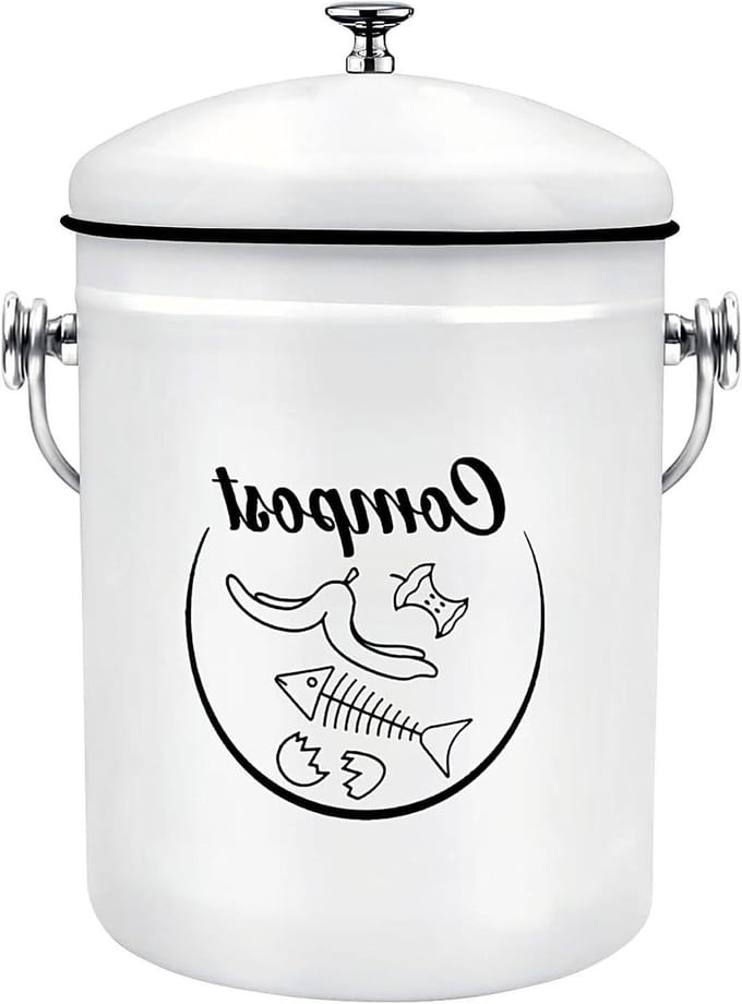 Compostbak Keuken - GFT Bak Binnen - Voedselafval Verzamelen - Roestbestendig Metaal - 5 Liter - Wit