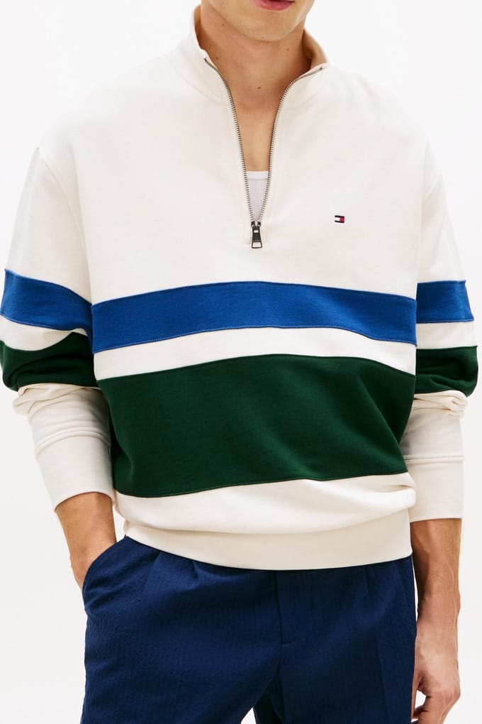 Tommy Hilfiger Country Club Stripe Ivory Petal Größe: S | Pullover Outlet | Herren | Weiß