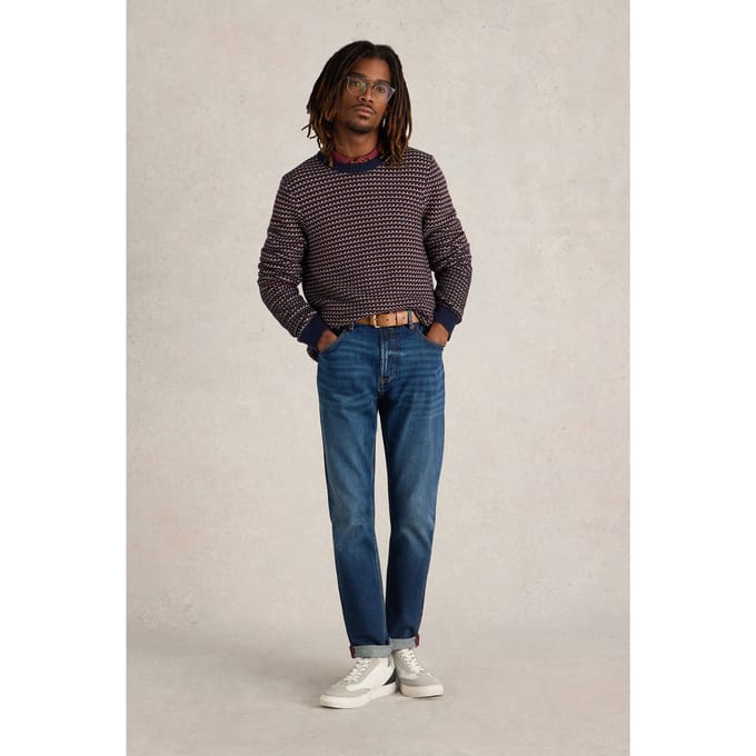 White Stuff Tuck Stitch Crew Plum Multi Maat: S | Sweaters Outlet | Heren | Paars