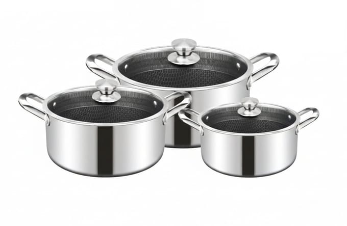 Cheffinger Pannenset met Deksel - 20/24/28cm - RVS - Honingraat - Inductie - Braadpan