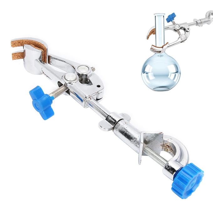 Klemklem met Lange Steel voor Kolven, 4-Tandig, Multifunctioneel, Richting Verstelbaar, Metalen Houder voor Laboratorium gray