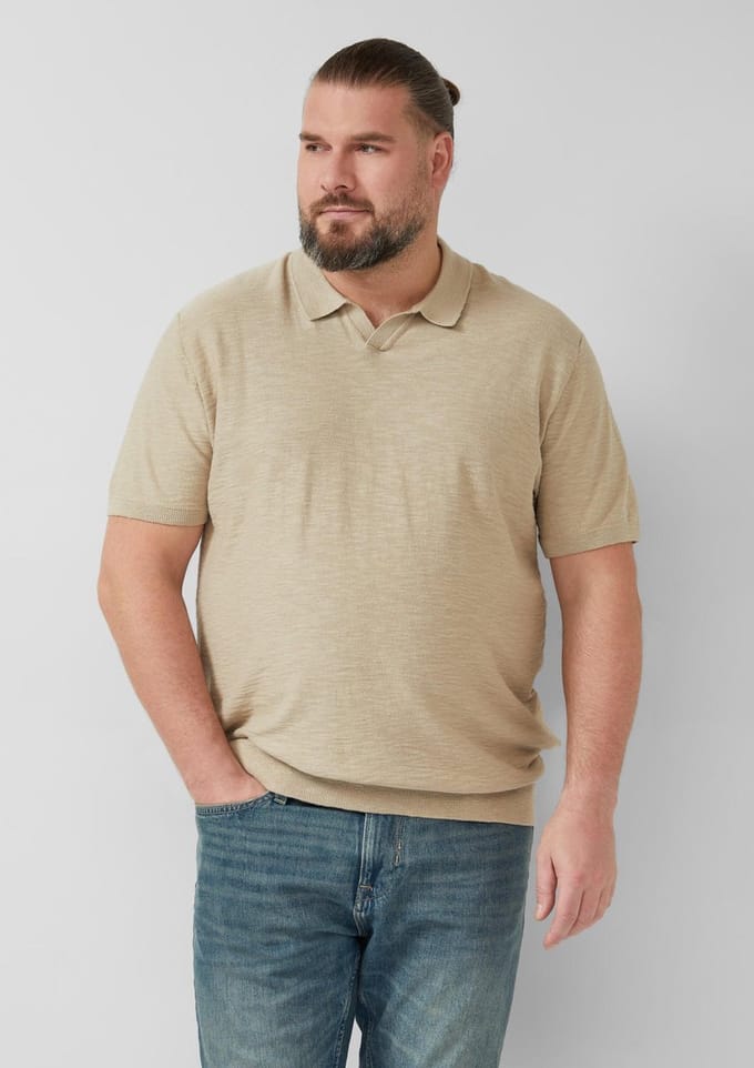 s.Oliver - male - Gebreid poloshirt met vlamgarenstructuur
