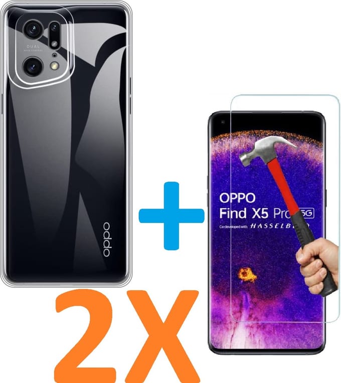 Soft TPU Transparant hoesje Silicone Case + 2 stuk Glas Screenprotector Geschikt voor: Oppo Find X5 pro