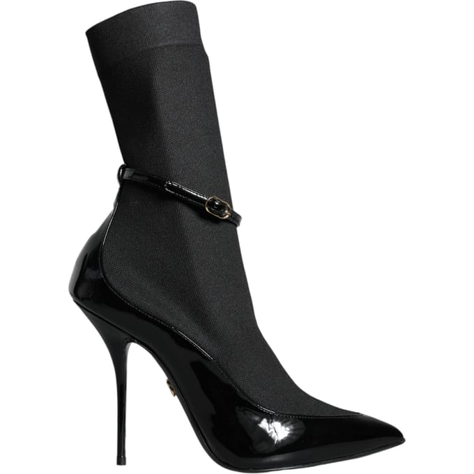 Dolce & Gabbana Zwarte Leren Stiletto Botjes Sokken Schoenen