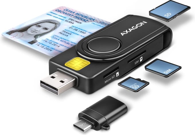 AXAGON USB Smart Card / ID-kaart & SD / microSD / SIM-kaart pocketlezer