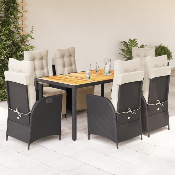 vidaXL - 7-delige - Tuinset - met - kussens - poly - rattan - zwart