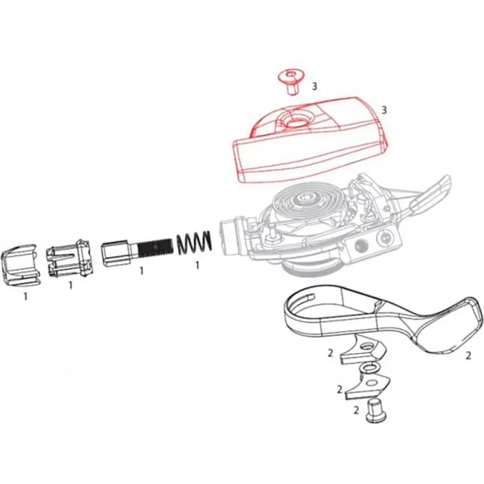 Set behuizingen rechter achterderailleurhendel met bevestigingsschroeven Sram Trigger XX1