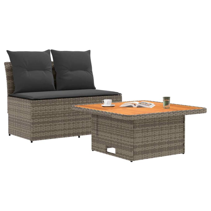 vidaXL - 2 - Stuk - Tuin - middelste - sofa - met - opklaptafel - poly - rattan