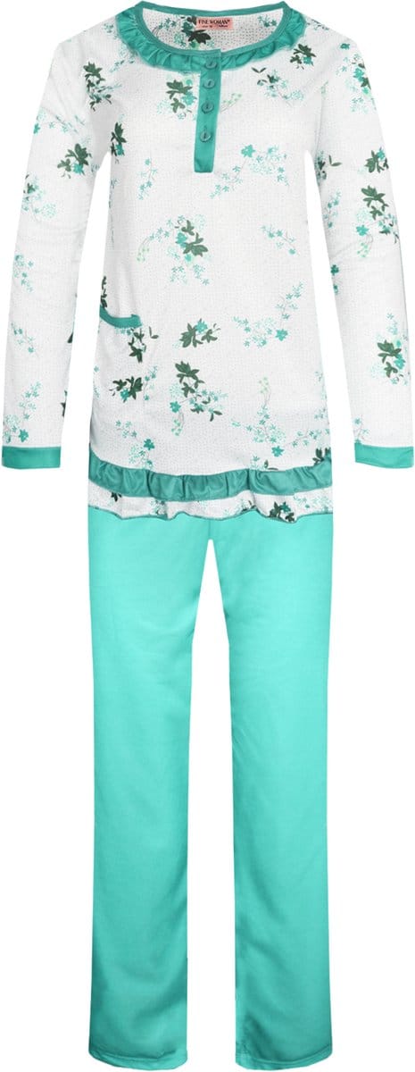 Dames pyjama gebloemd turqoise XXL