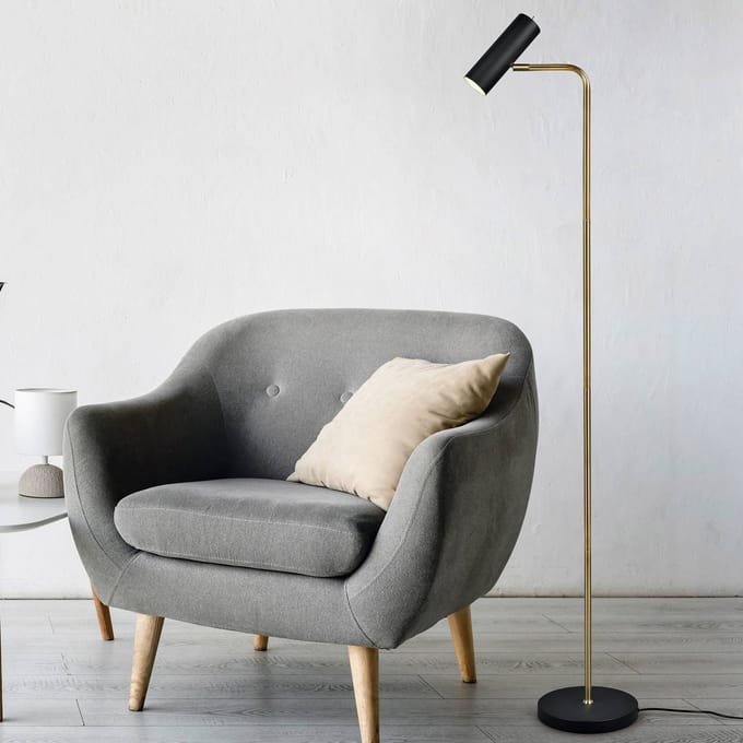 Trio Lighting Vloerlamp Marley, zwart/messing, hoogte 151 cm, metaal