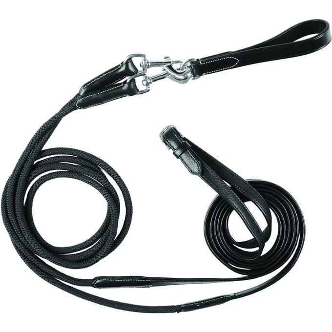 Dubbel trekpaardriem van leer en nylon Equestro