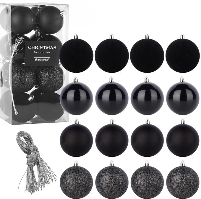 Kerstballen Set Onbreekbaar Zwart 6 cm 16 stuks - Kerstdecoratie
