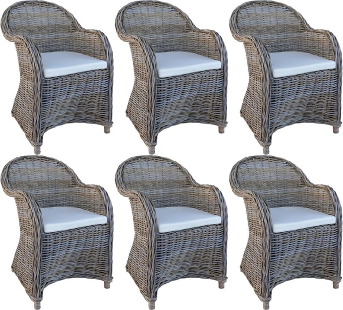 Decomeubel - Rotan Stoel Kubu Grey met wit Kussen - set van 6 stoelen