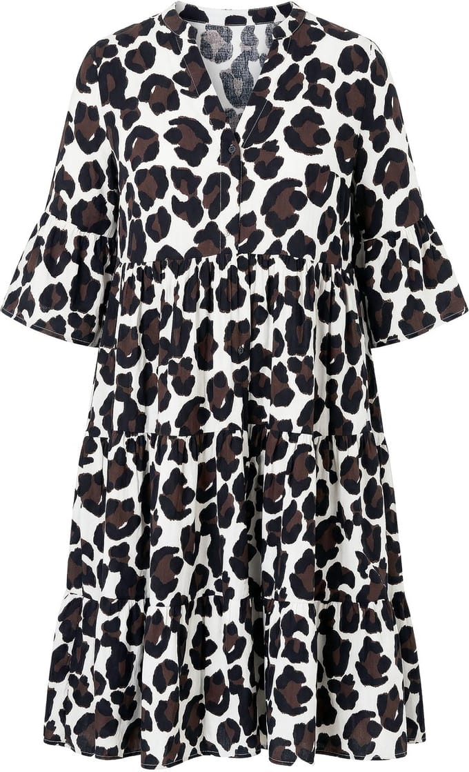 Studio Untold - Dames - Maxi-jurk A-lijn mousseline luipaardprint volants - Roomwit - Maat 42+