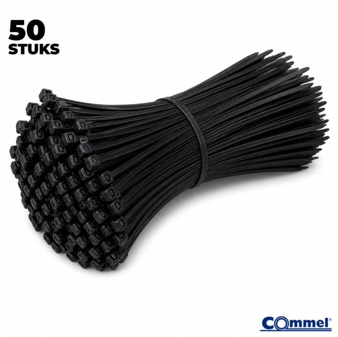 50x Commel Kabelbinders - 380 x 4.7 mm - Zwart - Nylon - Treksterkte 22kg