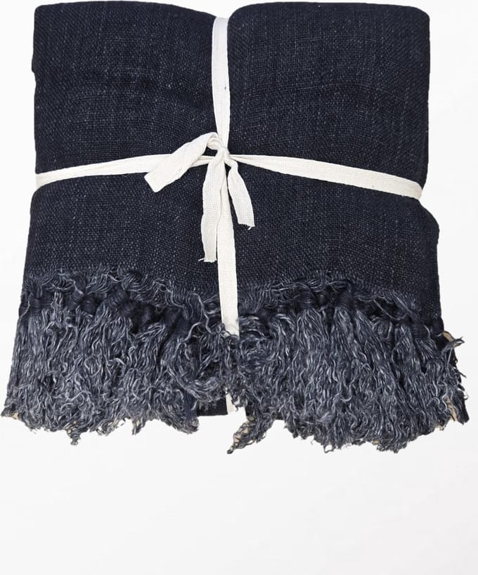 by Mooss - Linnen - Plaid - Black - Zwart - 100% Linnen - Kleed - Deken - Sprei