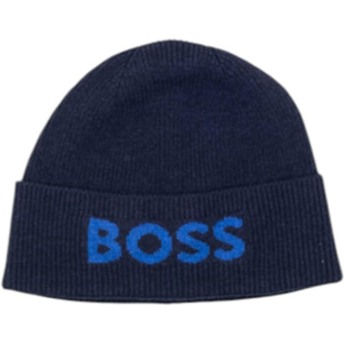 BOSS Elios muts wolmengsel - heren muts met omslag - donkerblauw