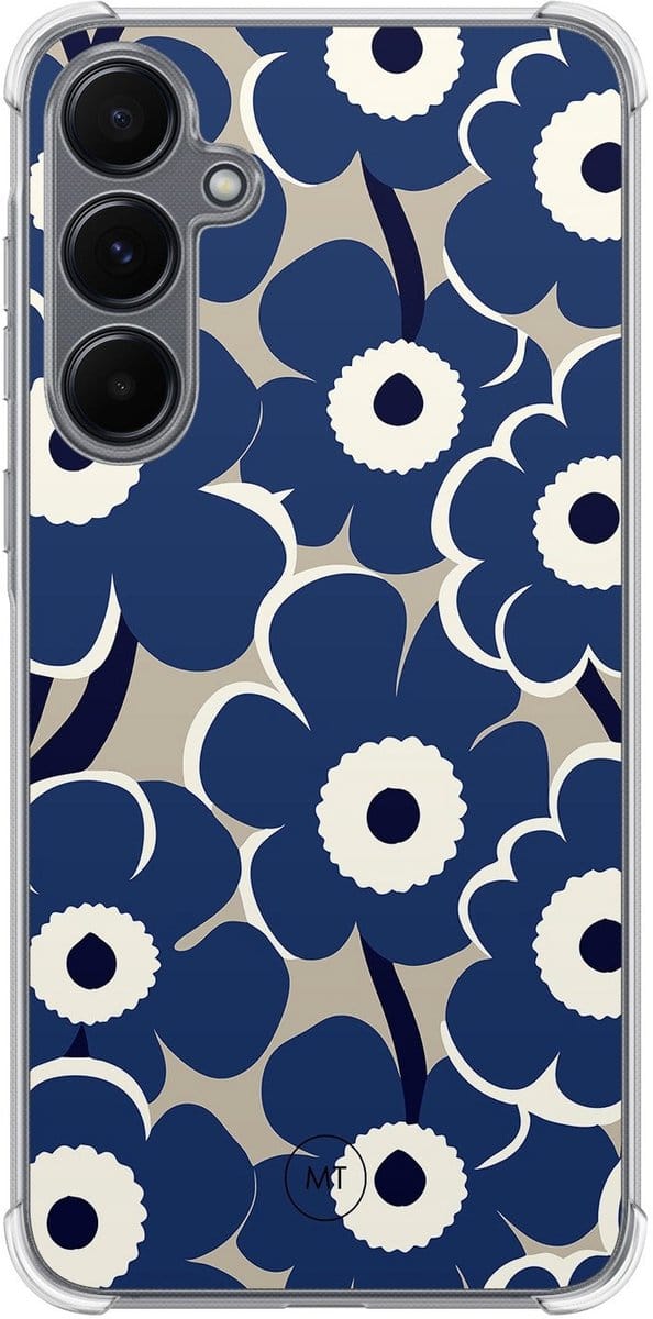 Hoesje (shockproof) geschikt voor Samsung Galaxy A15 - Abstract bloom - Extra sterke case - TPU/polycarbonaat - Bloemen - Blauw, Transparant
