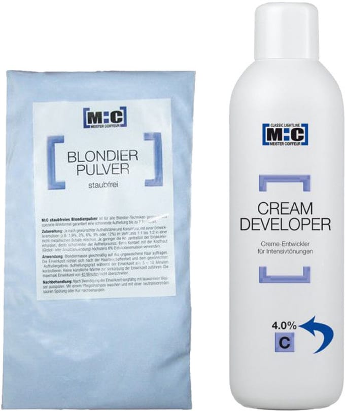 M:C Blondeerpoeder in zak blauw 500gr + Ontwikkelaar 4.0% 1000ml