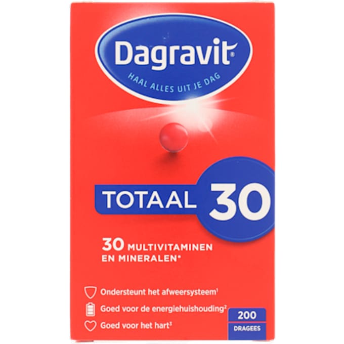 Dagravit Totaal 30 Multivitaminen - Vitamine A, C en het mineraal selenium ondersteunen het afweersysteem - 200 dragees