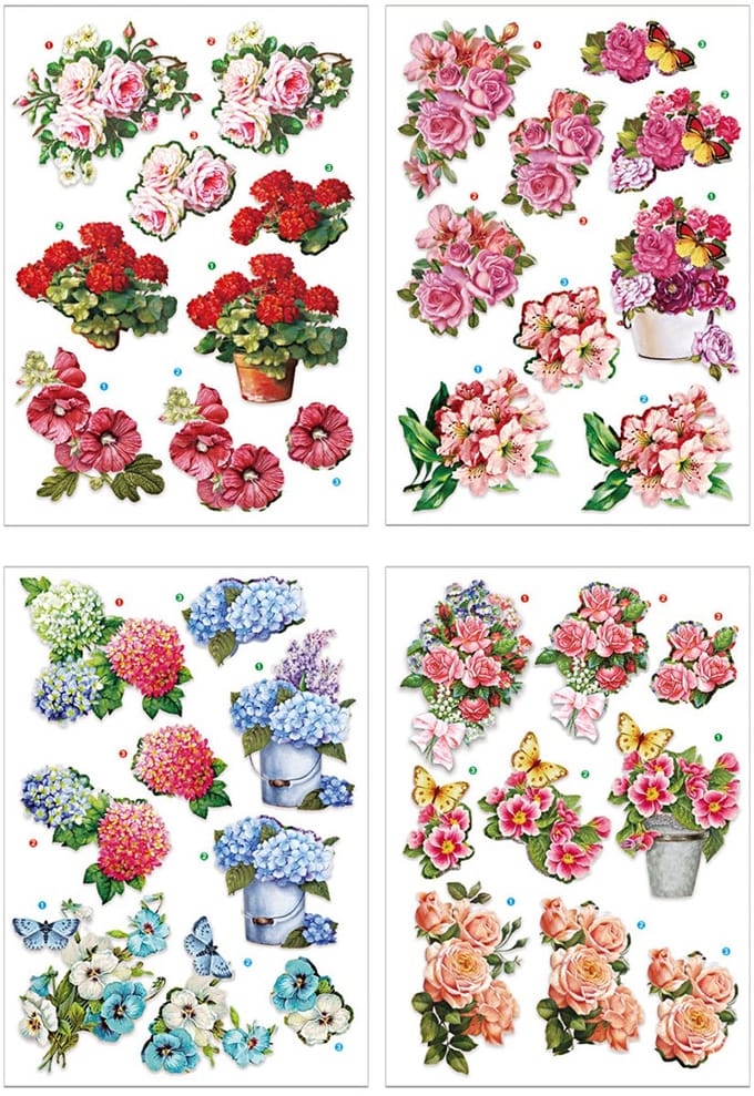 3D vellen, bloemen, vel 21x30 cm, 4 vel/ 1 doos