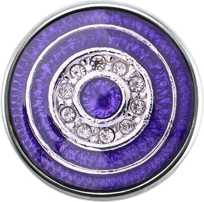 Quiges - Dames Click Button Drukknoop 18mm Cirkels Paars met Zirkonia - EBCM255