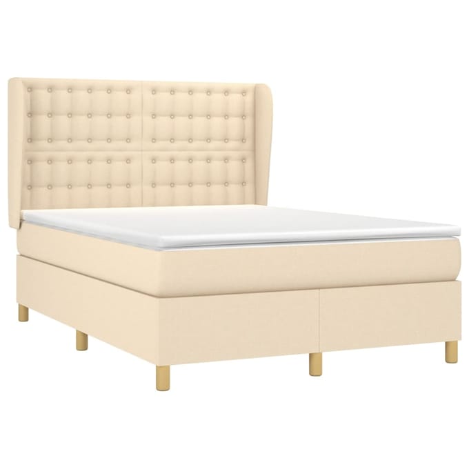 vidaXL - Boxspring - met - matras - stof - crèmekleurig - 140x200 - cm